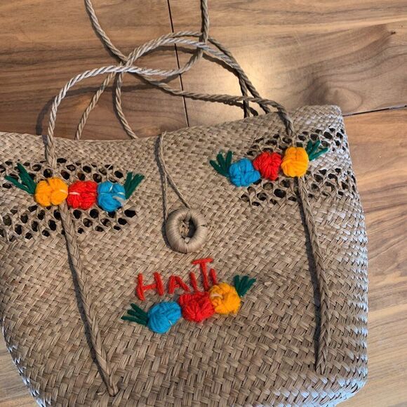 Bag, purse, beach, shopping, natural straw, raffia, shoulder, EUC, unlined - Picture 3 of 16